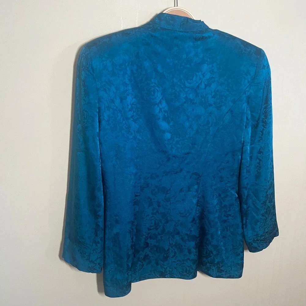 Maggy London Vintage 100% Silk Blazer Top Blouse Womens Size 6 Teall Embroidered